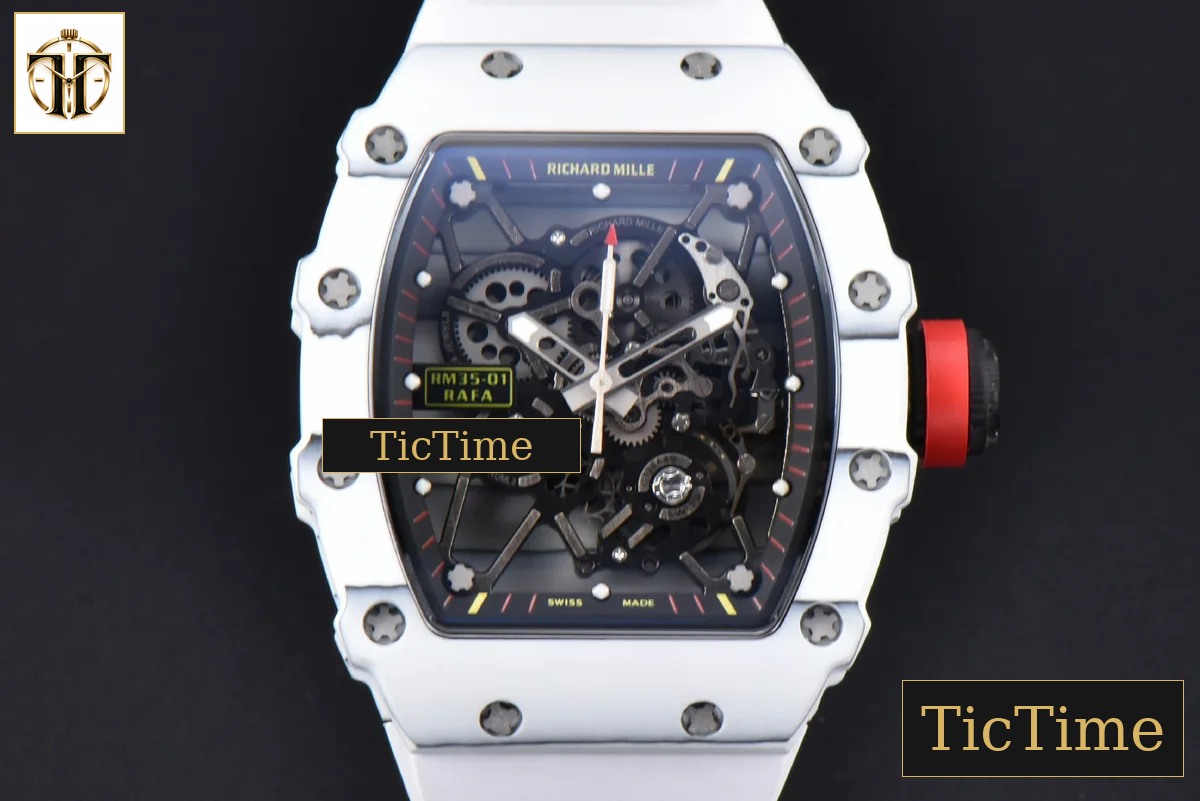 RM035-02 42mm T+F White Forged Carbon Skeleton Dial Red Crown White Rubber Strap RMUL2 — foto 27