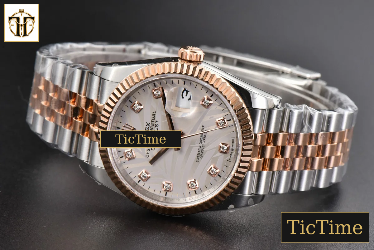 DateJust 36mm BPF RG/SS Fluted Silver Plam Dial Diamond Marker Jubilee Bracelet 2824 — foto 16