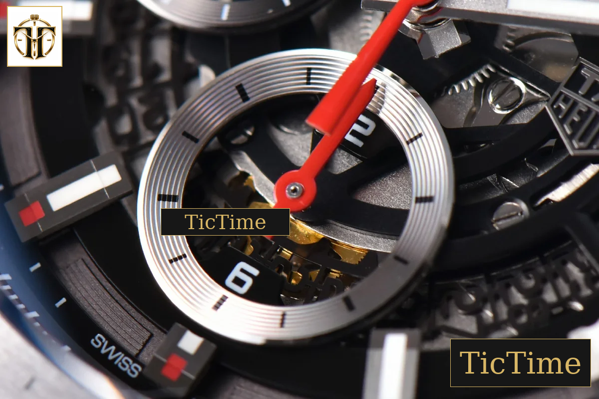 Calibre Heuer 01 Chrono 45mm XF Skeleton Dial Red Hand Red Rubber Strap A1887 — foto 8