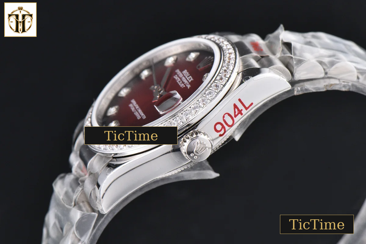 DateJust 904L 31mm GMF Diamond Bezel Red Dial Diamond Marker SS President Bracelet A2824 — foto 12