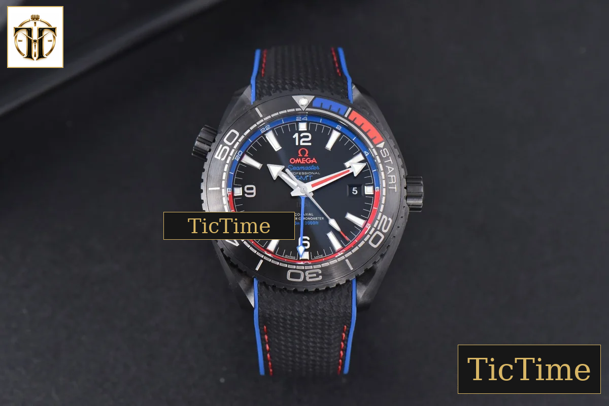 Planet Ocean 600m Deep 45.5mm VSF Black Ceramic Black Dial Blue/Red Bezel Rubber Strap A8906 — foto 3