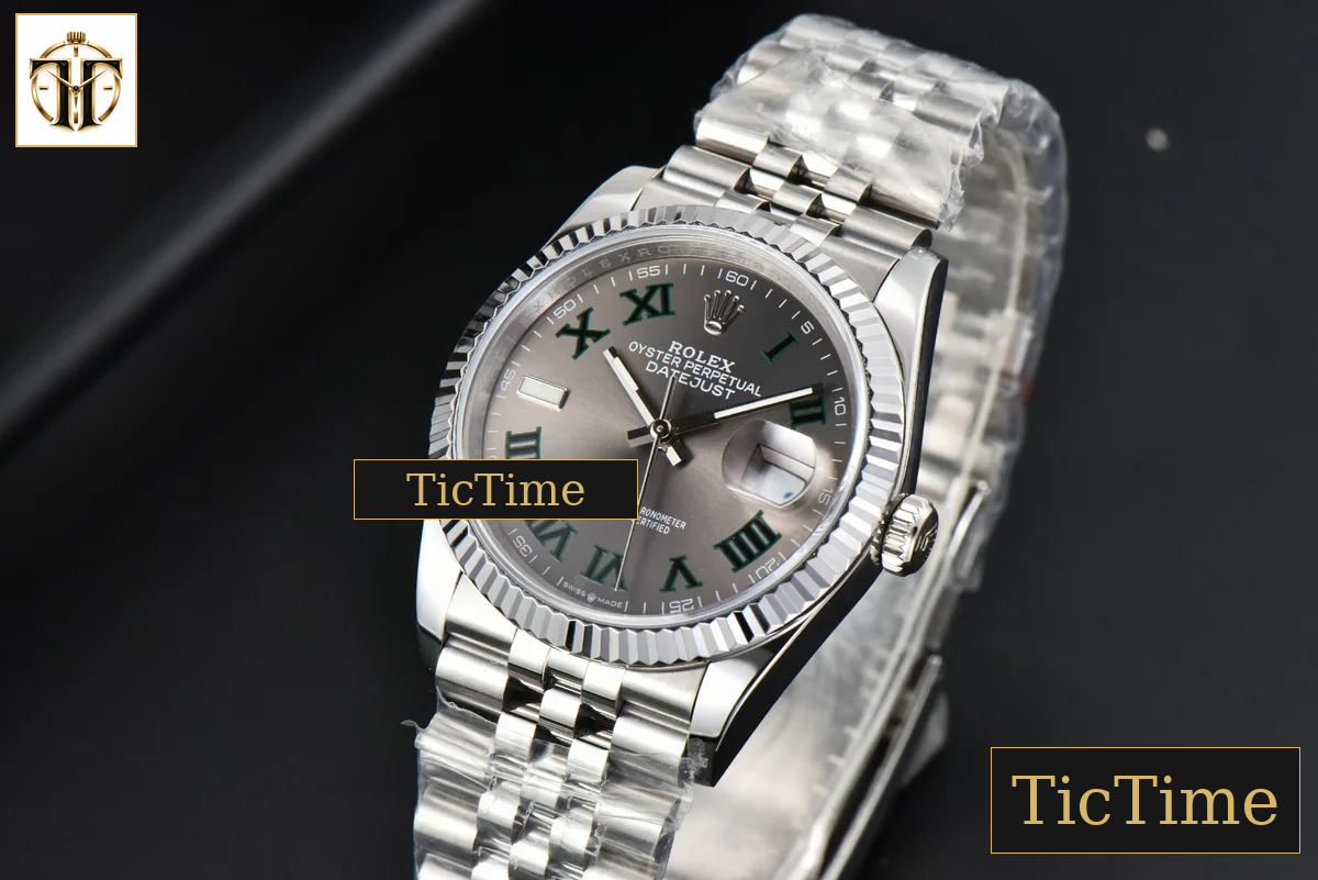DateJust Wimbledon 36mm BPF Gray Dial Green Roma Marker Jubilee Bracelet A2824 — foto 4