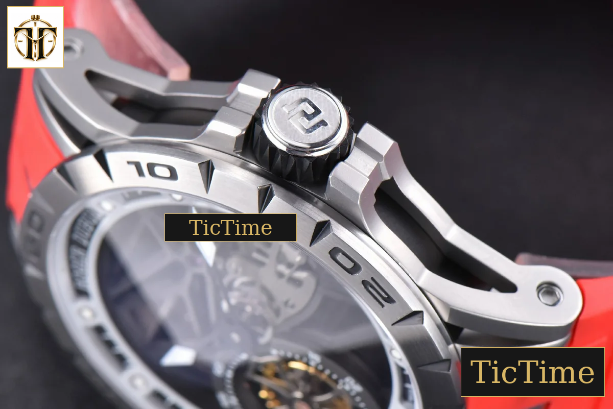 Excalibur Sports Tourbillon 46mm JBF Titanium Skeleton Dial Black Crown Red Rubber Strap — foto 13