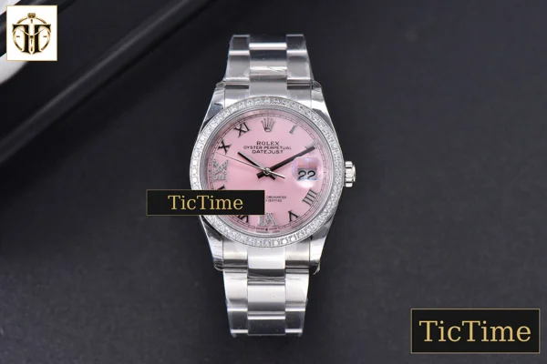 Foto frontal — DateJust 36mm EWF SS Pink Dial Diamond Roma Marker Diamond Bezel Oyster Bracelet A3235