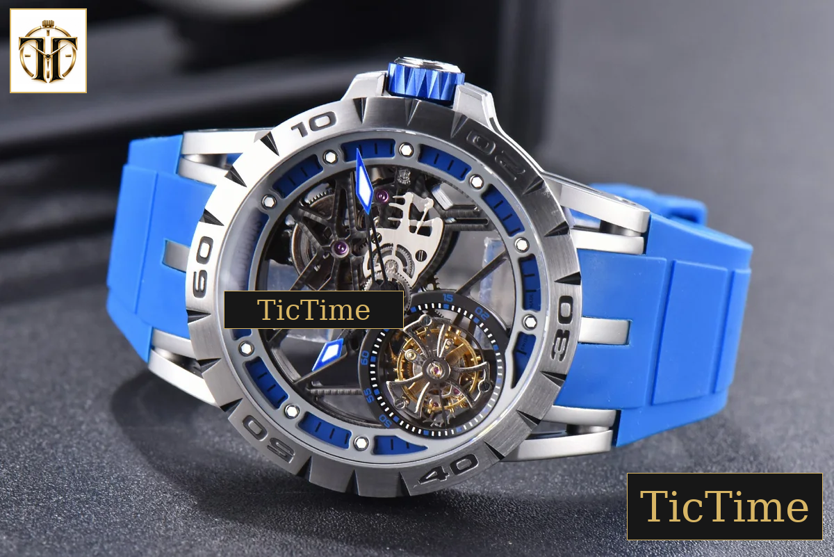 Excalibur Sports Tourbillon 46mm JBF Titanium Skeleton Dial Blue Crown Blue Rubber Strap — foto 12