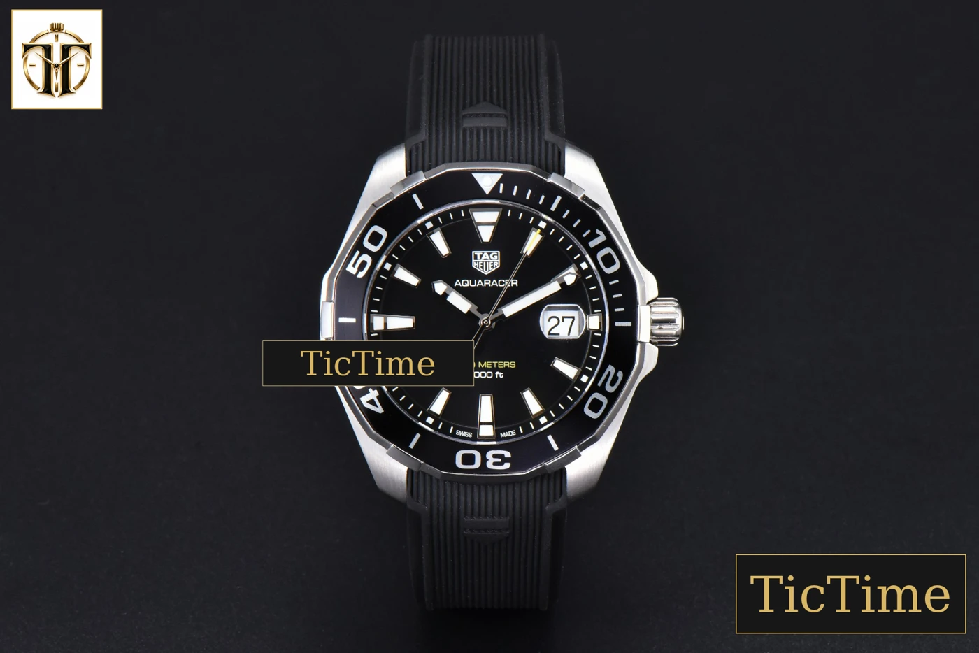 Vista frontal — Aquaracer 300M 43mm OF Black Dial Rubber Strap Quartz
