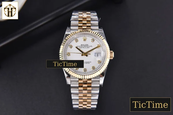 Foto frontal — DateJust 904L 36mm GMF YG/SS Fluted Bezel White Dial Diamond Marker Jubilee Bracelet VR3235