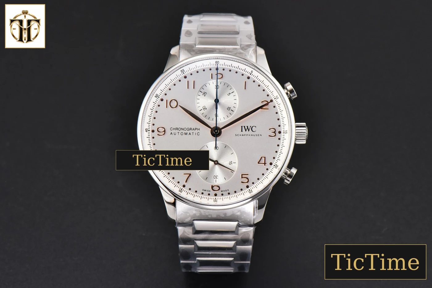 Vista frontal — Portuguese Chrono IW3716 41mm RSF White Dial YG Hand SS Bracelet A7750