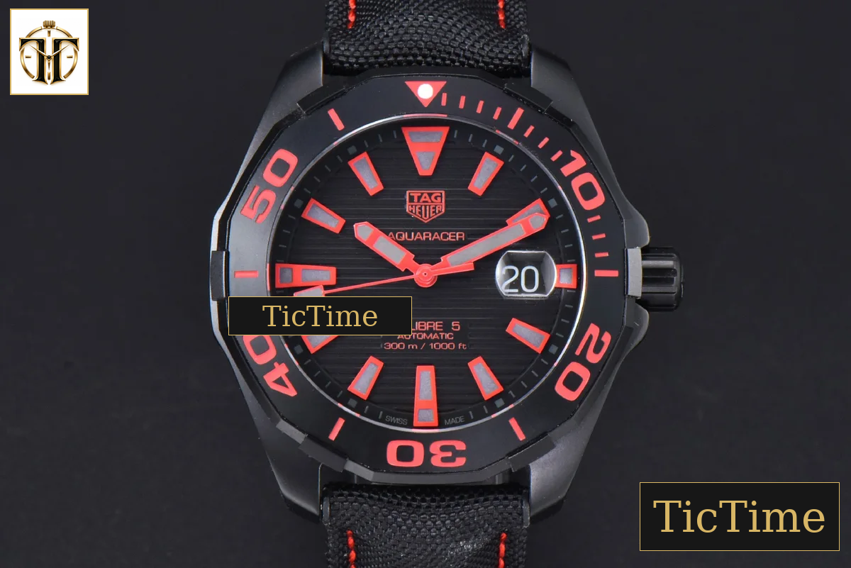 Aquaracer Calibre 5 43mm OF Ceramic Black Red Hand Dial Black Nylon Strap SW200 — foto 24