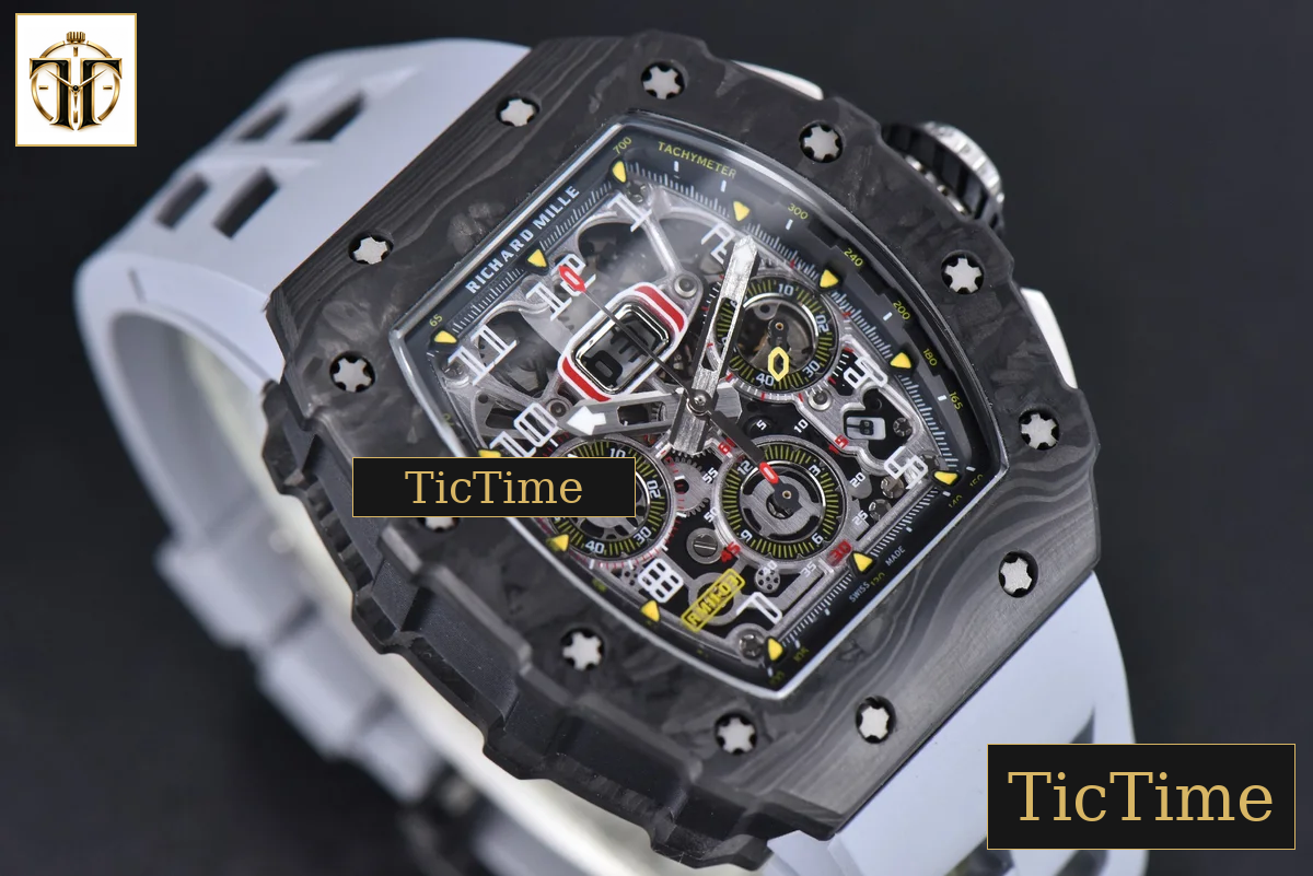 NTPT Chrono RM011 KVF Skeleton Dial Gray Rubber Strap V2 A7750 — foto 13