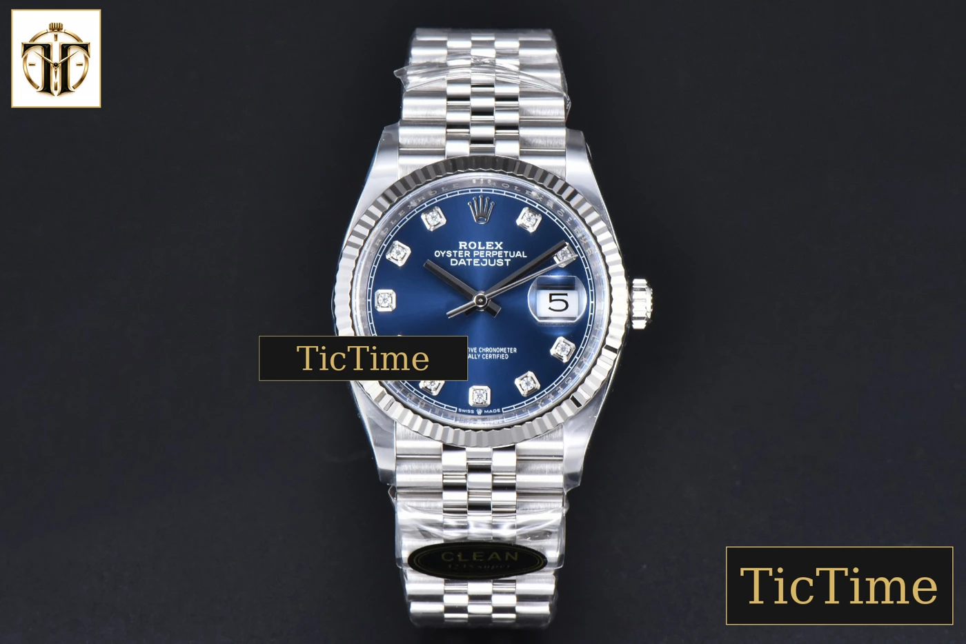 Vista frontal — DateJust 126234 36mm Clean Factory Blue Dial Diamond Marker Jubilee Bracelet VR3235