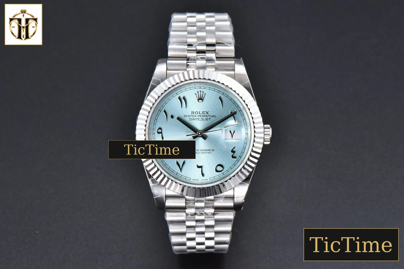 Vista frontal — DateJust 126334 41mm BPF Ice Blue Arabic Dial Jubilee Bracelet A2824
