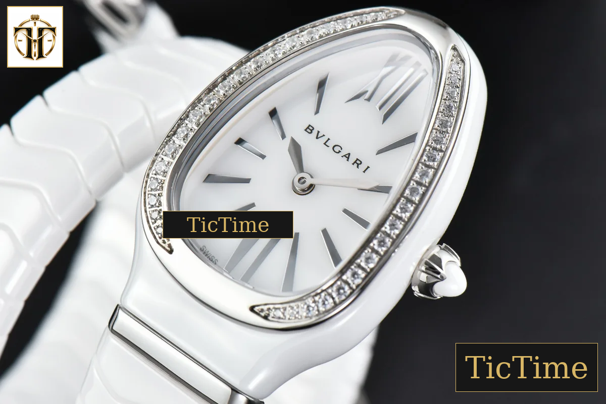 Serpenti Spiga 35mm BVF SS White Ceramic White Dial Diamond Bezel Quartz — foto 4