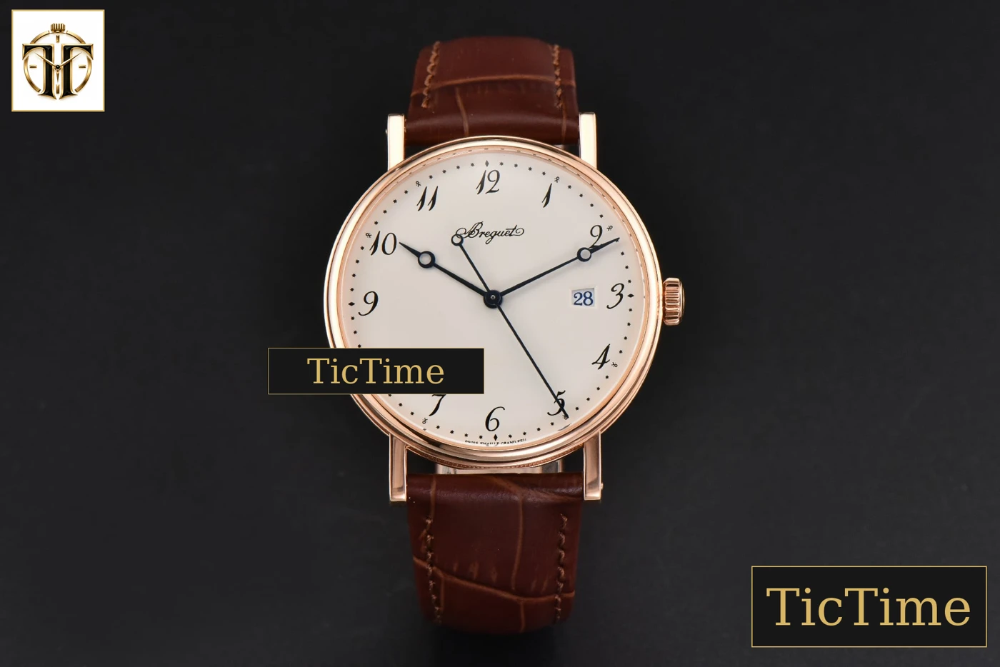 Vista frontal — Classique 5177 38mm LTF RG White Dial Digital Marker Brown Leather Strap MY9015