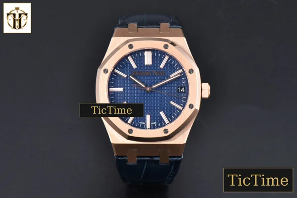 Foto frontal — Royal Oak “50th Anniversary” 15510 41mm APSF RG Blue Dial Leather Strap V2 Free Sprung SA4302
