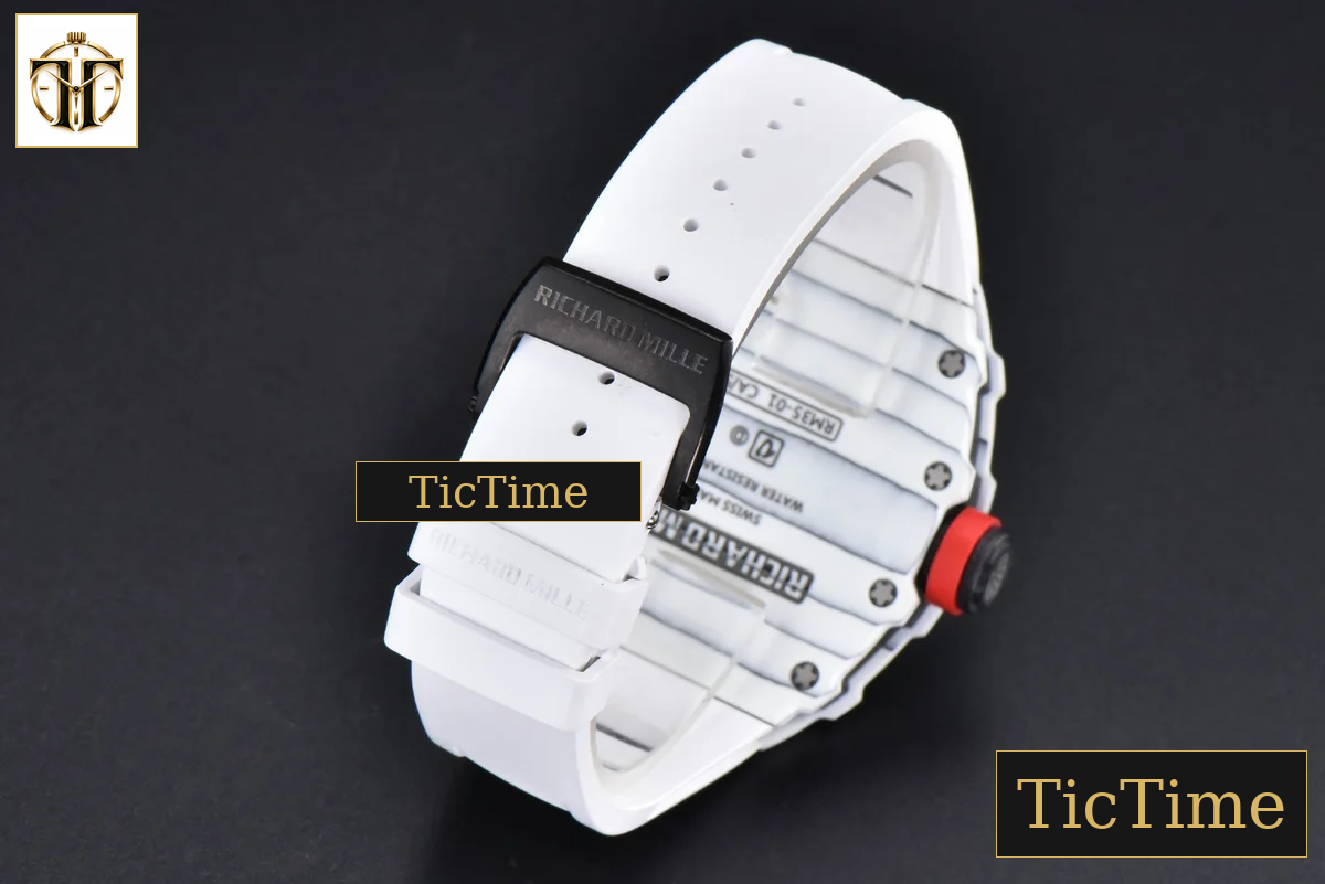 RM035-02 42mm T+F White Forged Carbon Skeleton Dial Red Crown White Rubber Strap RMUL2 — foto 17