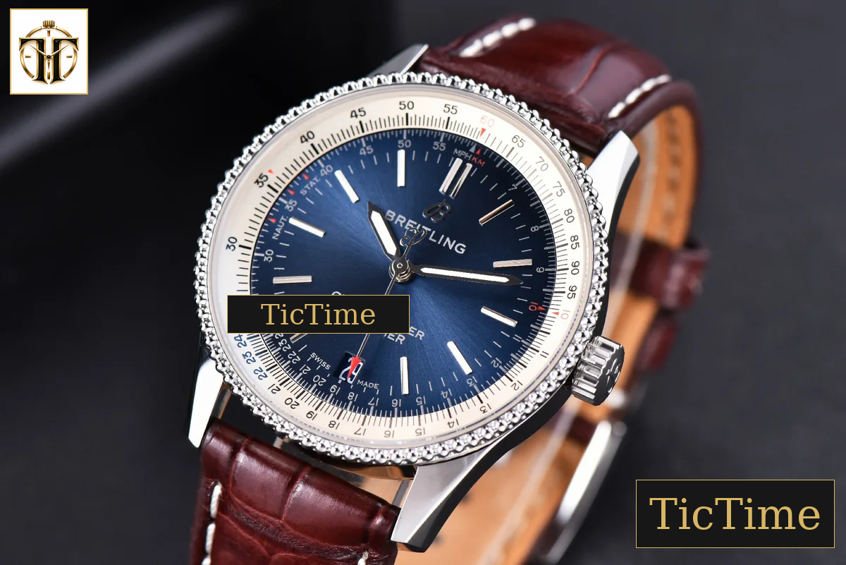 Navitimer 38mm TF SS Blue Dial White Bezel Brown Leather Strap A2824 — foto 4