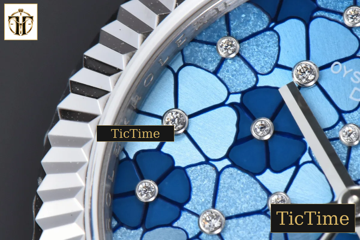 DateJust 904L Fluted Bezel 31mm GMF Blue Flowers Dial President Bracelet A2824 — foto 6