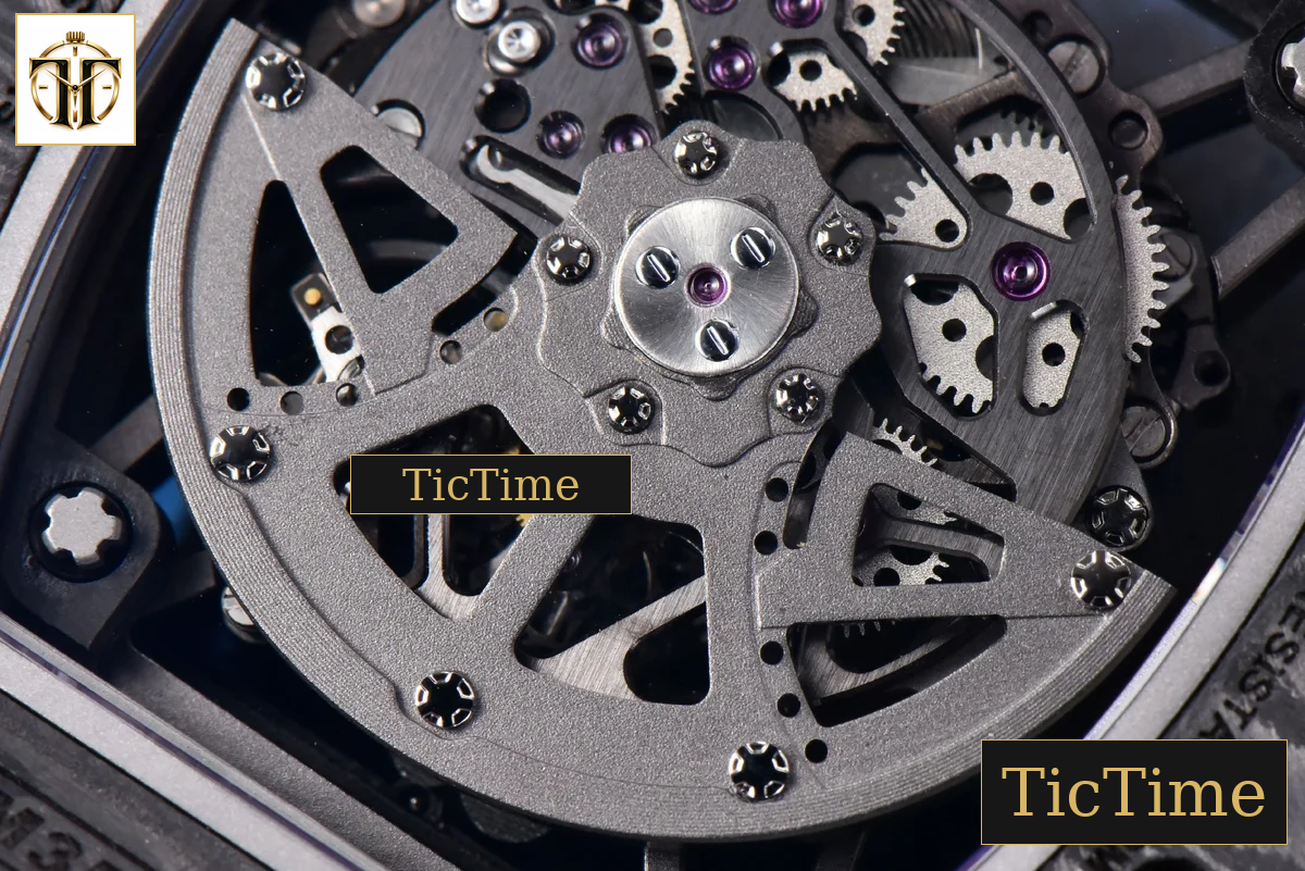RM035-02 42mm T+F Black Forged Carbon Skeleton Dial Green Crown Purple Rubber Strap RMUL2 — foto 31