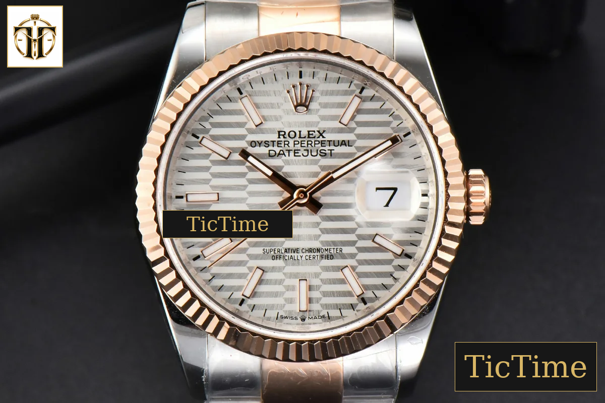 DateJust 36mm BPF RG/SS Fluted Bezel Silver Motif Dial Oyster Bracelet A2824 — foto 2