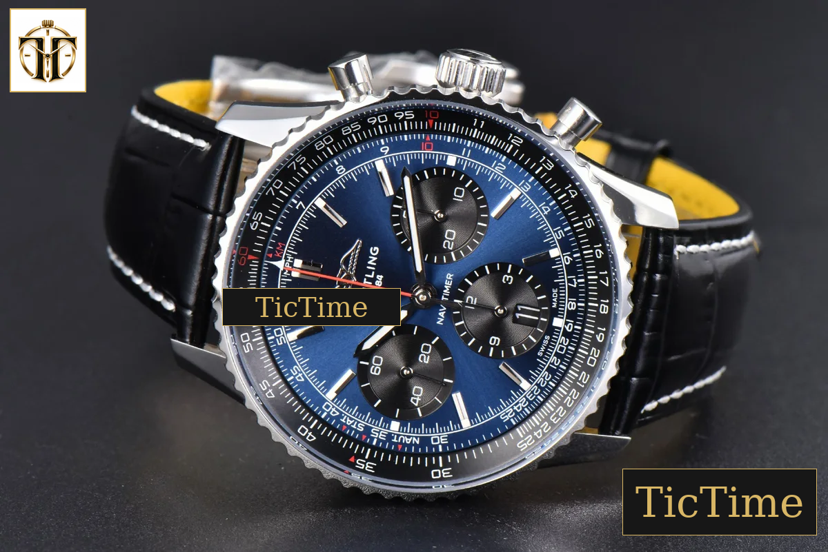 Navitimer B01 43mm BLSF Blue Dial Black Leather Strap A7750 — foto 13
