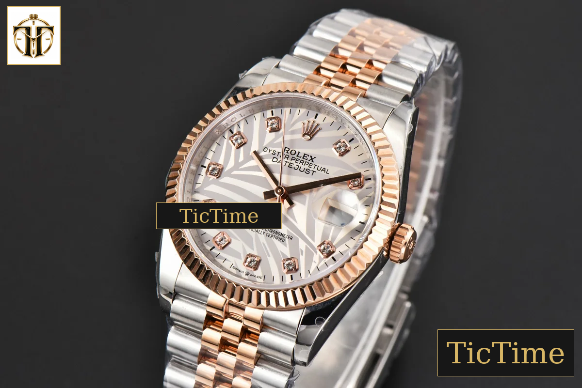 DateJust 36mm BPF RG/SS Fluted Silver Plam Dial Diamond Marker Jubilee Bracelet 2824 — foto 4