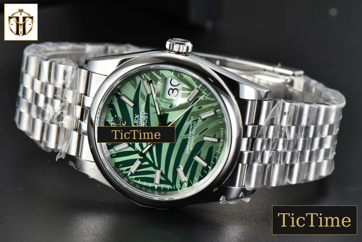 DateJust Smooth Bezel 36mm BPF Green Plam Dial Jubilee Bracelet A2824 — foto 16