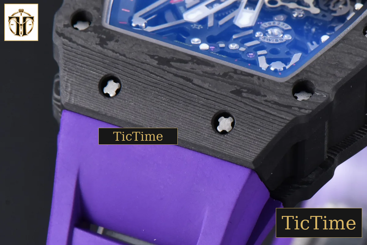 RM035-02 42mm T+F Black Forged Carbon Skeleton Dial Green Crown Purple Rubber Strap RMUL2 — foto 11