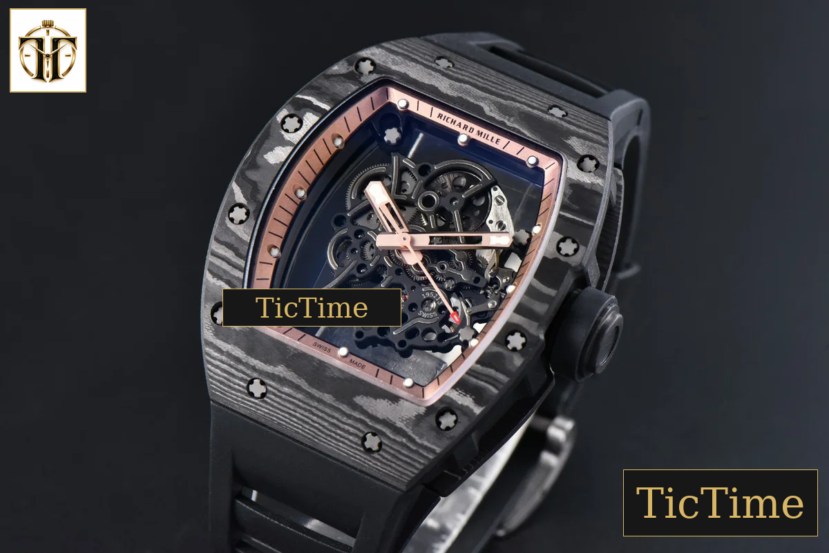 NTPT RM055 42.7mm APSF Gold Skeleton Dial Black Bezel Black Crown Black Rubber Strap RMUL2 — foto 4