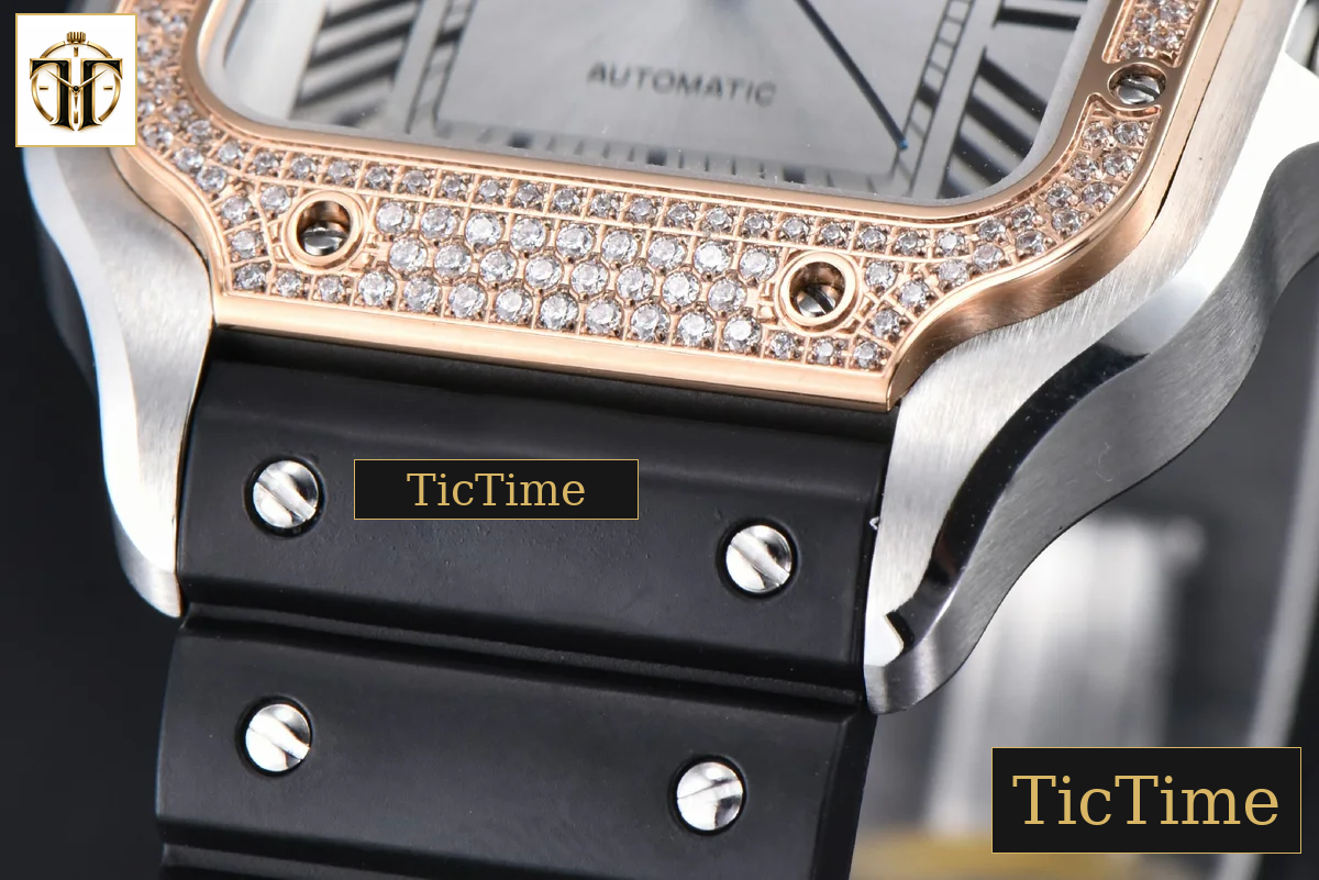 Santos de Cartier XL 40mm AF SS White Dial RG Diamond Bezel Black Rubber Strap Miyota 9015 — foto 8
