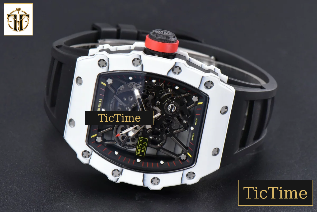 RM035-02 42mm T+F White Forged Carbon Skeleton Dial Red Crown Black Rubber Strap RMUL2 — foto 15