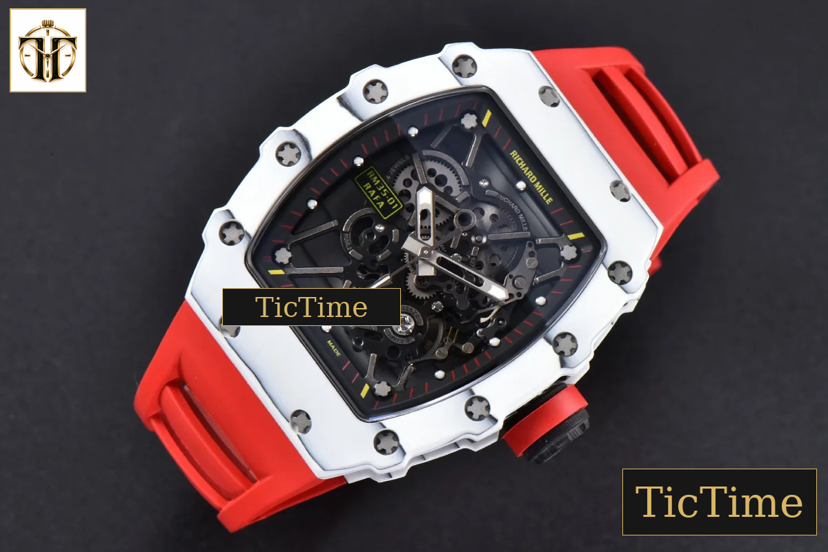 RM035-02 42mm T+F White Forged Carbon Black Skeleton Dial Red Crown Red Rubber Strap RMUL2 — foto 3
