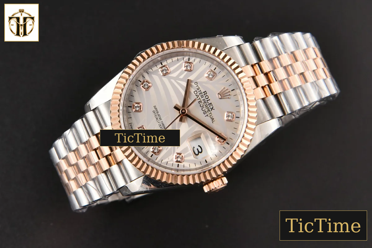 DateJust 36mm BPF RG/SS Fluted Silver Plam Dial Diamond Marker Jubilee Bracelet 2824 — foto 15