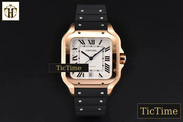 Foto frontal — Santos Large 40mm GF RG White Dial Black Rubber Strap Miyota 9015