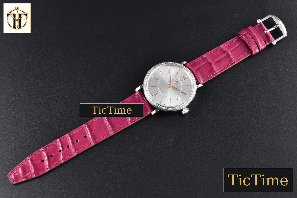 Portofino 37mm V7F Diamond Silver Dial RG Marker Pink Leather Strap A2892 — foto 32