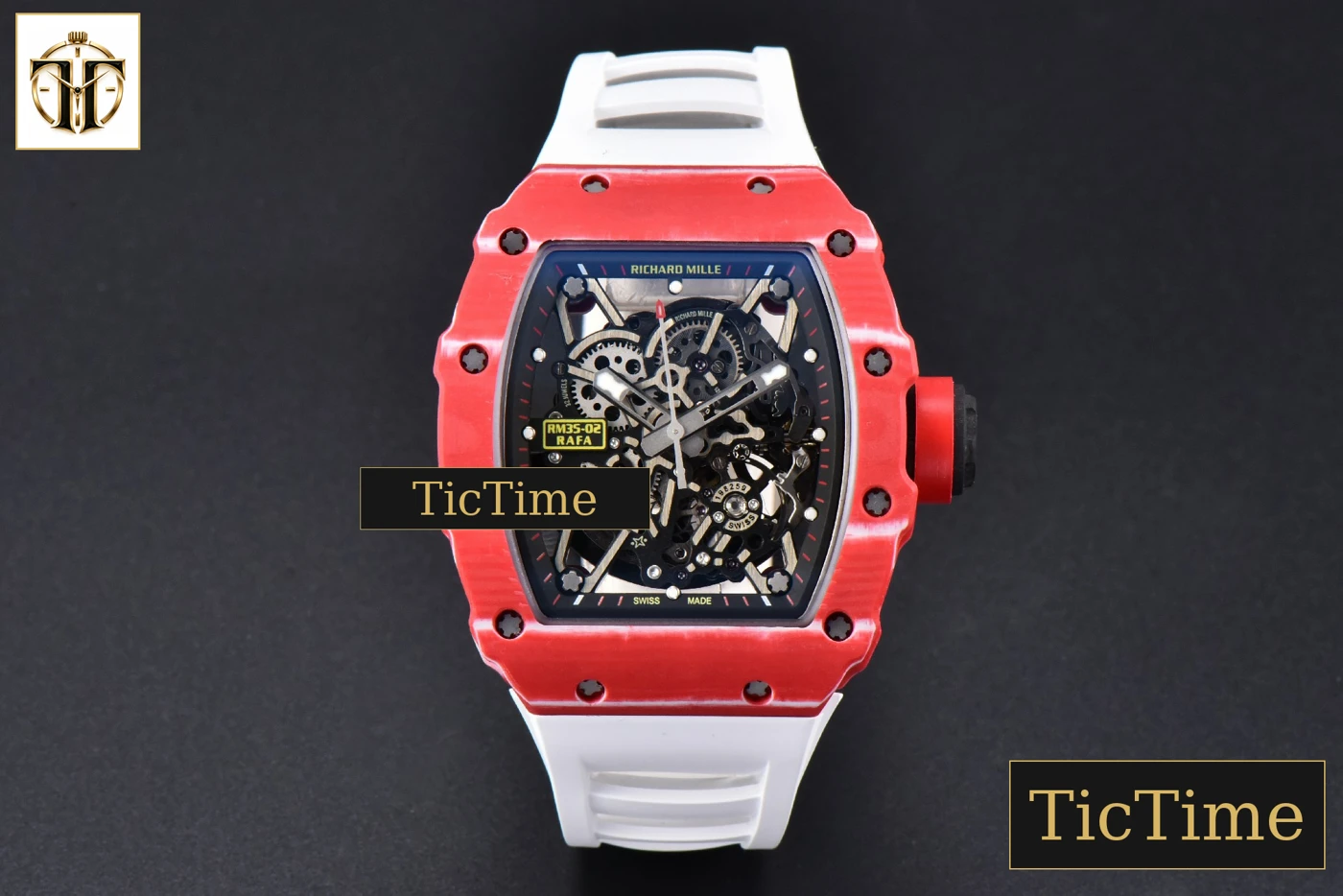 Vista frontal — RM035-02 42mmx50mm ZF Red Carbon Dial white Rubber Strap V5 NH05A