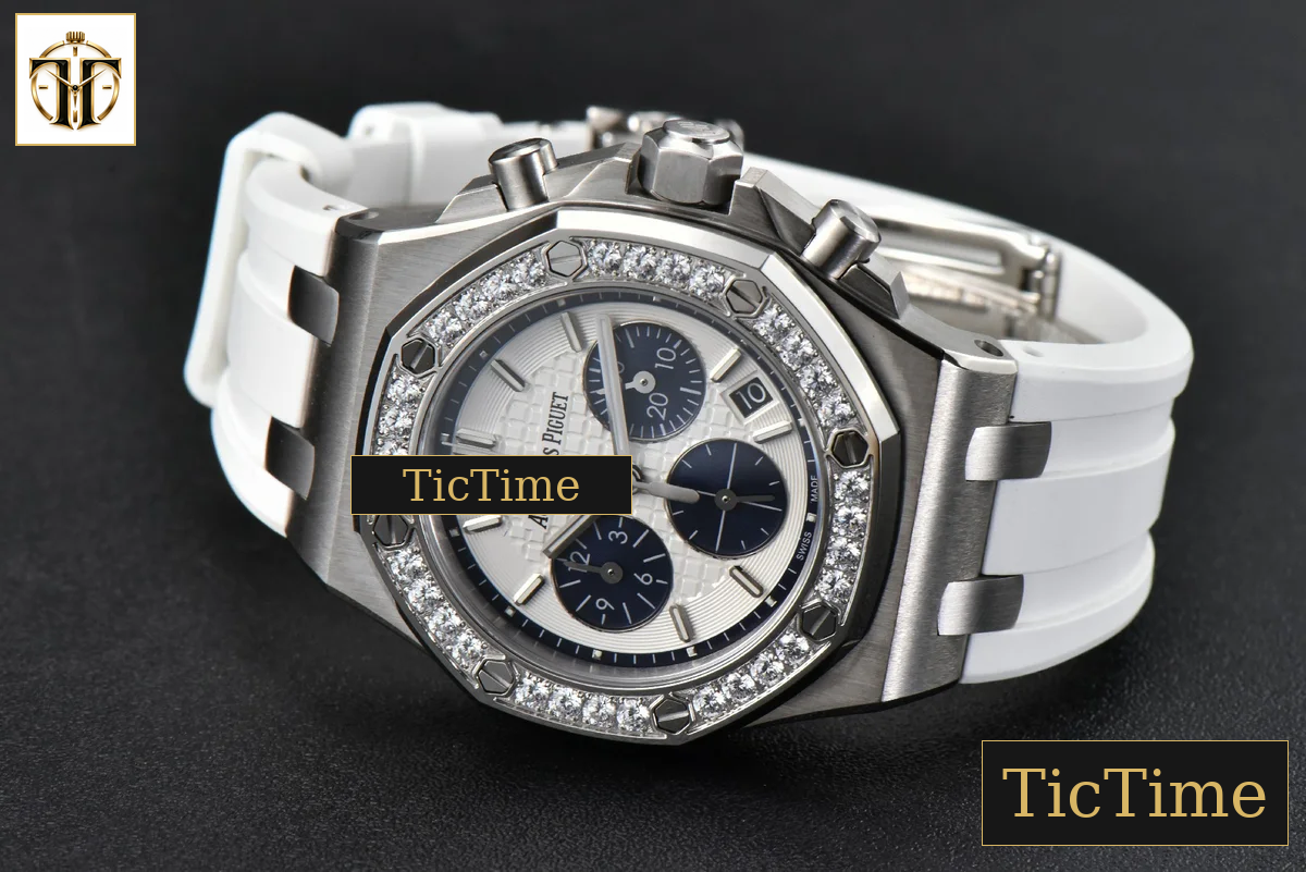 Offshore Ladies 26231ST 37mm RXWF Diamond White Dial Blue Subdial White Rubber Strap Quartz — foto 13