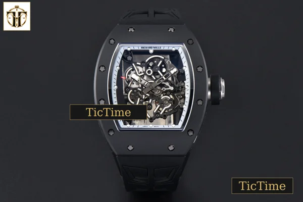 Foto frontal — RM055 42.7mm ZF Ceramic Black Bezel White Skeleton Dial Black Crown Black Rubber Strap RMUL2