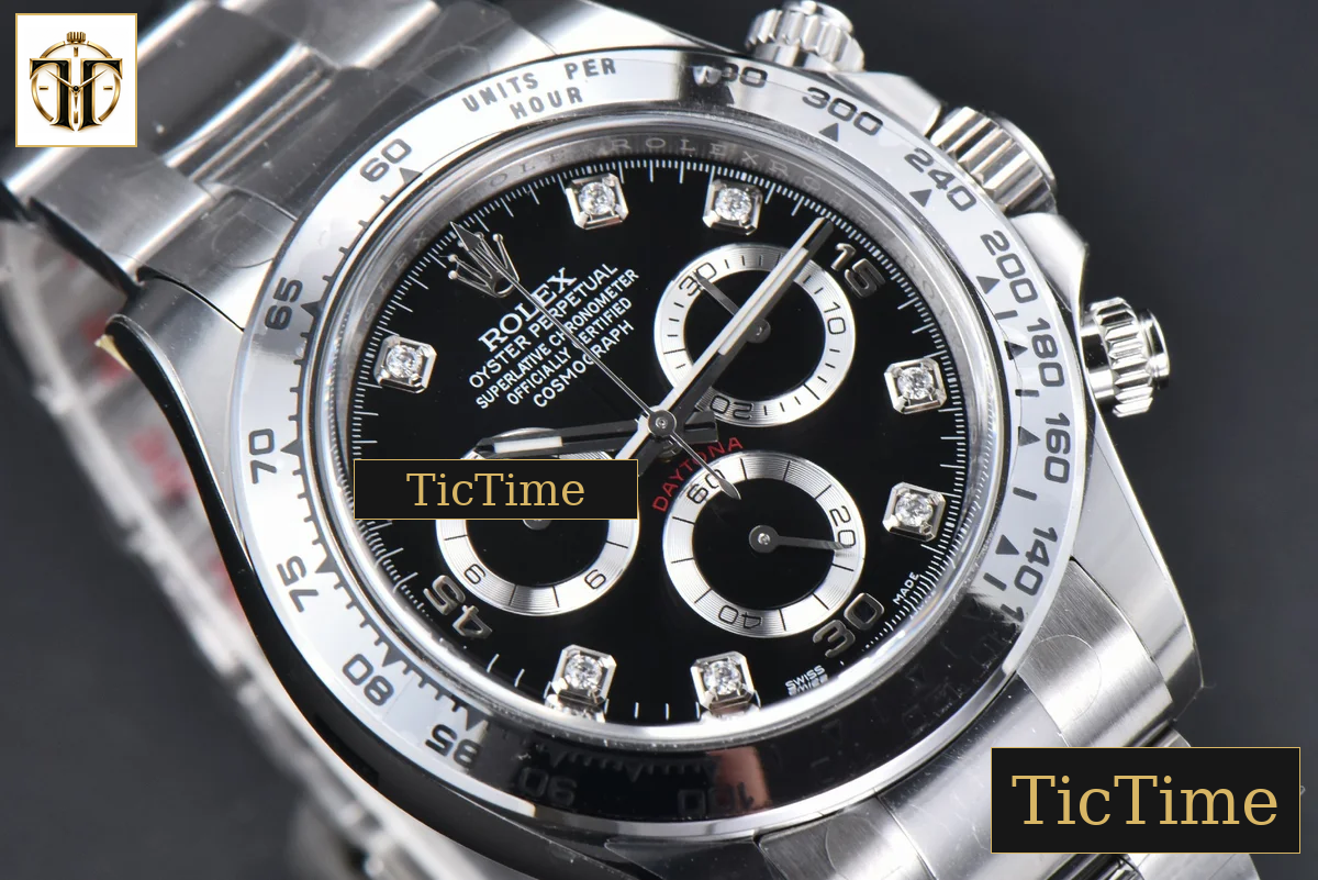 Daytona 116509 40mm Clean Factory SS Black Dial Diamond Marker SS Bracelet A4130 — foto 13