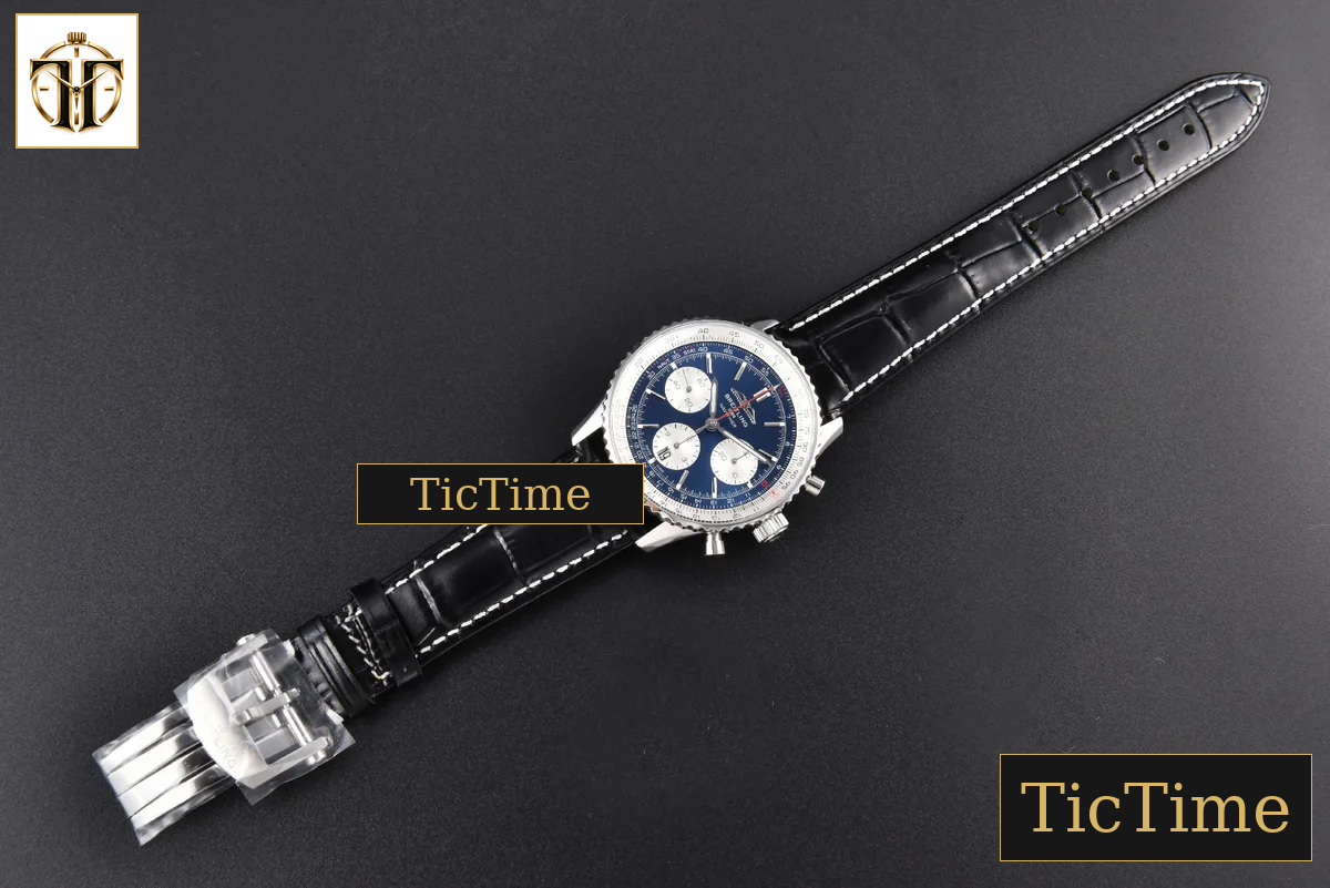Navitimer B01 43mm BLSF Blue Dial White Subdial Black Leather Strap A7750 — foto 28