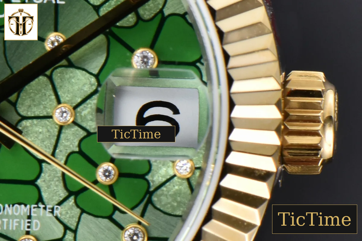 DateJust 904L 31mm GMF YG Fluted Bezel Green Flowers Dial Oyster Bracelet A2824 — foto 10