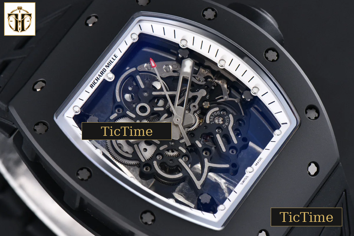 RM055 42.7mm ZF Ceramic Black Bezel White Skeleton Dial Black Crown Black Rubber Strap RMUL2 — foto 14