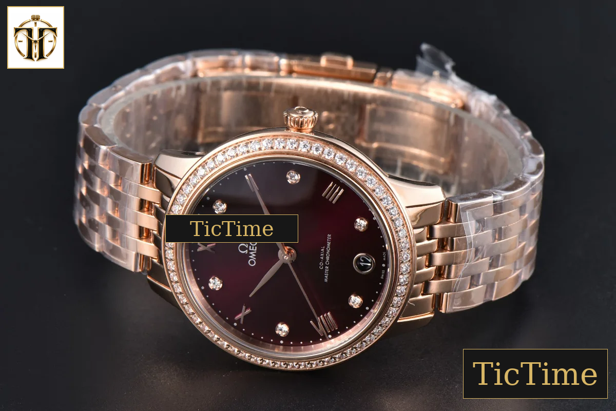 De Ville Ladies Prestige 34mm VSF White Diamond Bezel Purple Dial Diamond Roman Marker RG Bracelet A8800 — foto 12