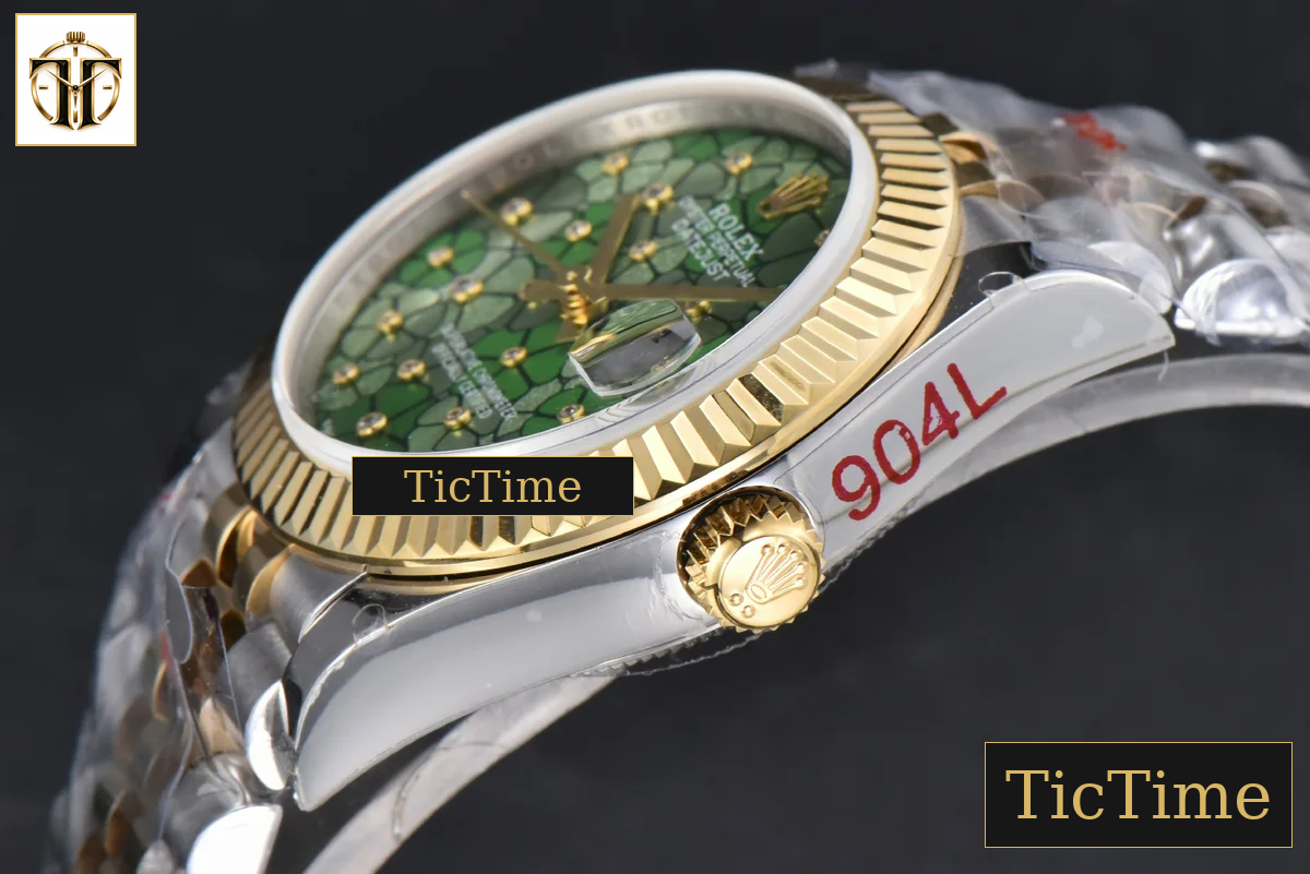 DateJust 904L 31mm GMF YG Fluted Bezel Green Flowers Dial Jubilee Bracelet A2824 — foto 11