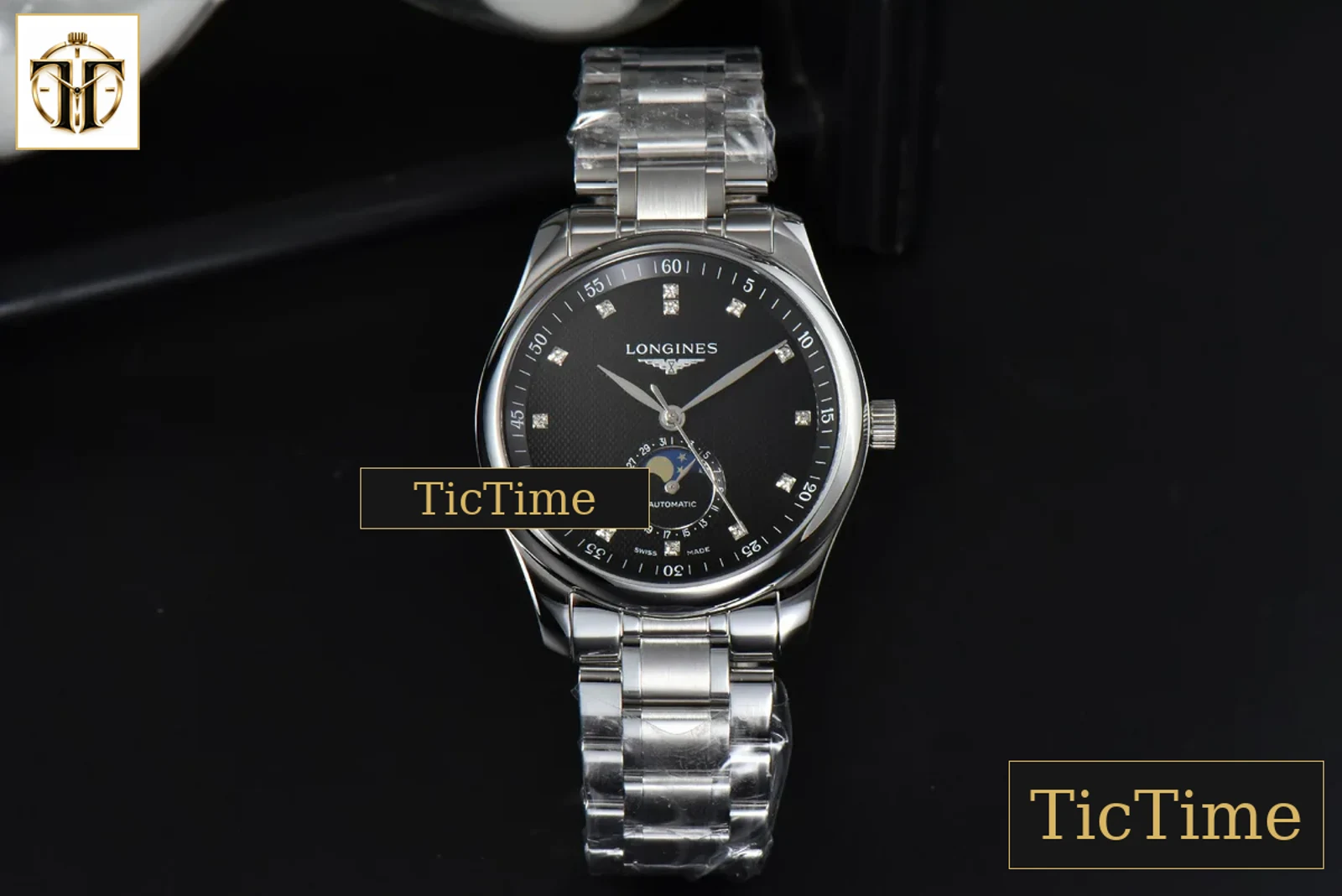Master Moonphase 40mm GF Black Dial Diamond Marker SS Bracelet A899 — foto 2