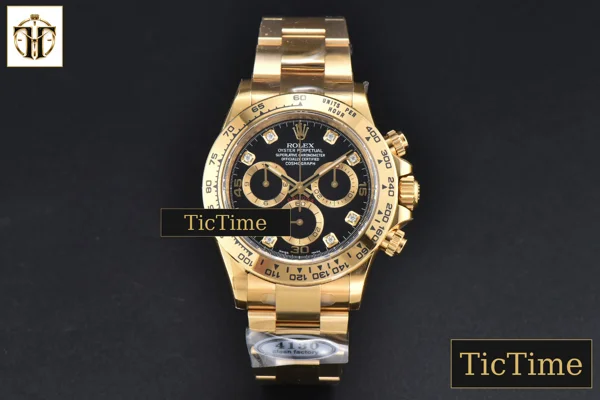 Foto frontal — Daytona 116508 Clean Factory YG Black Dial Diamond Marker YG Bracelet A4130