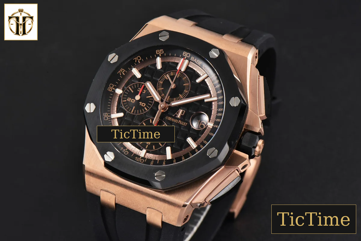 Royal Oak Offshore 44mm RSF RG Black Checkered Dial Black Subdials Rubber Strap A3126 — foto 4