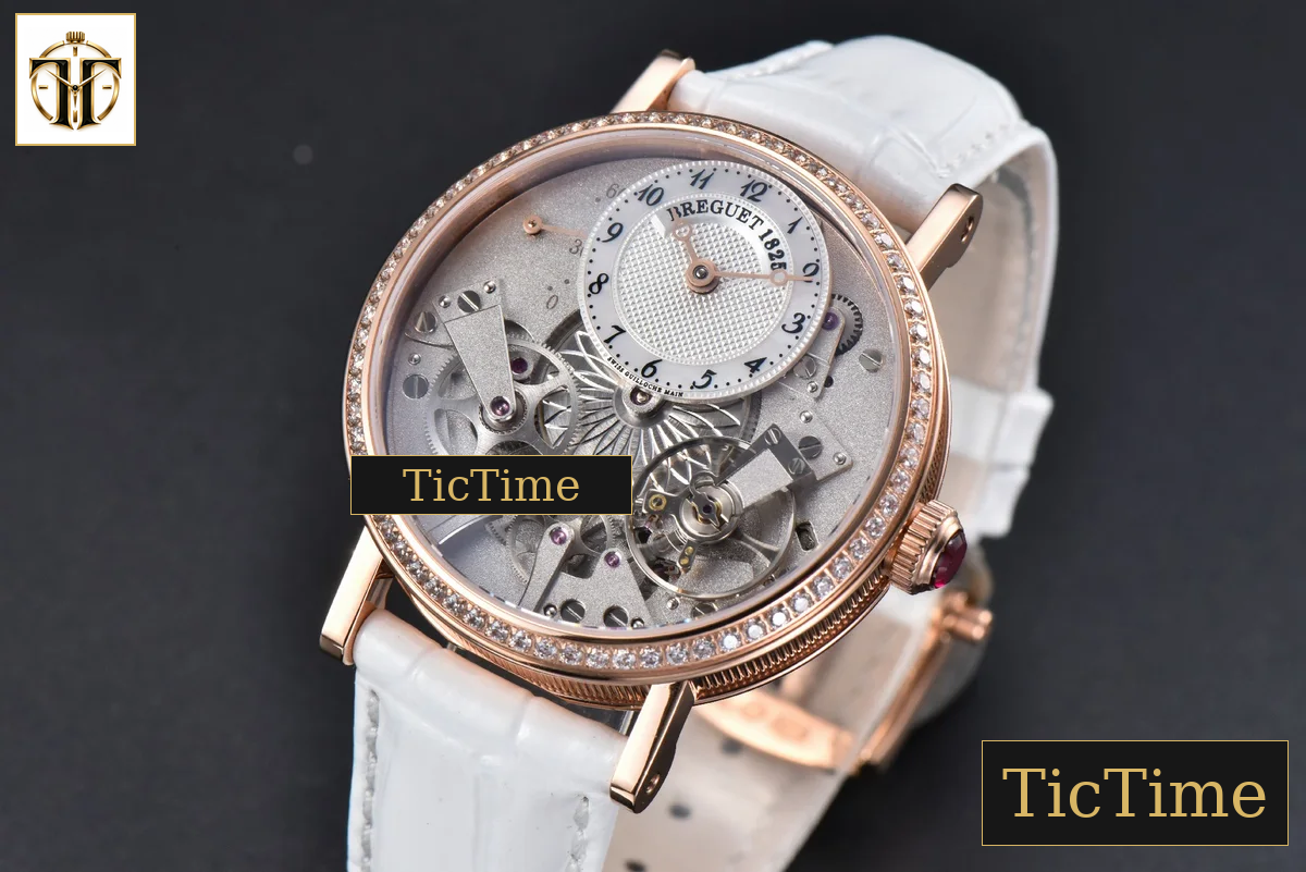 Tradition 7038BR 40mm ZF RG Diamond Gray Dial Silver Subdial White Leather Strap A505 — foto 3