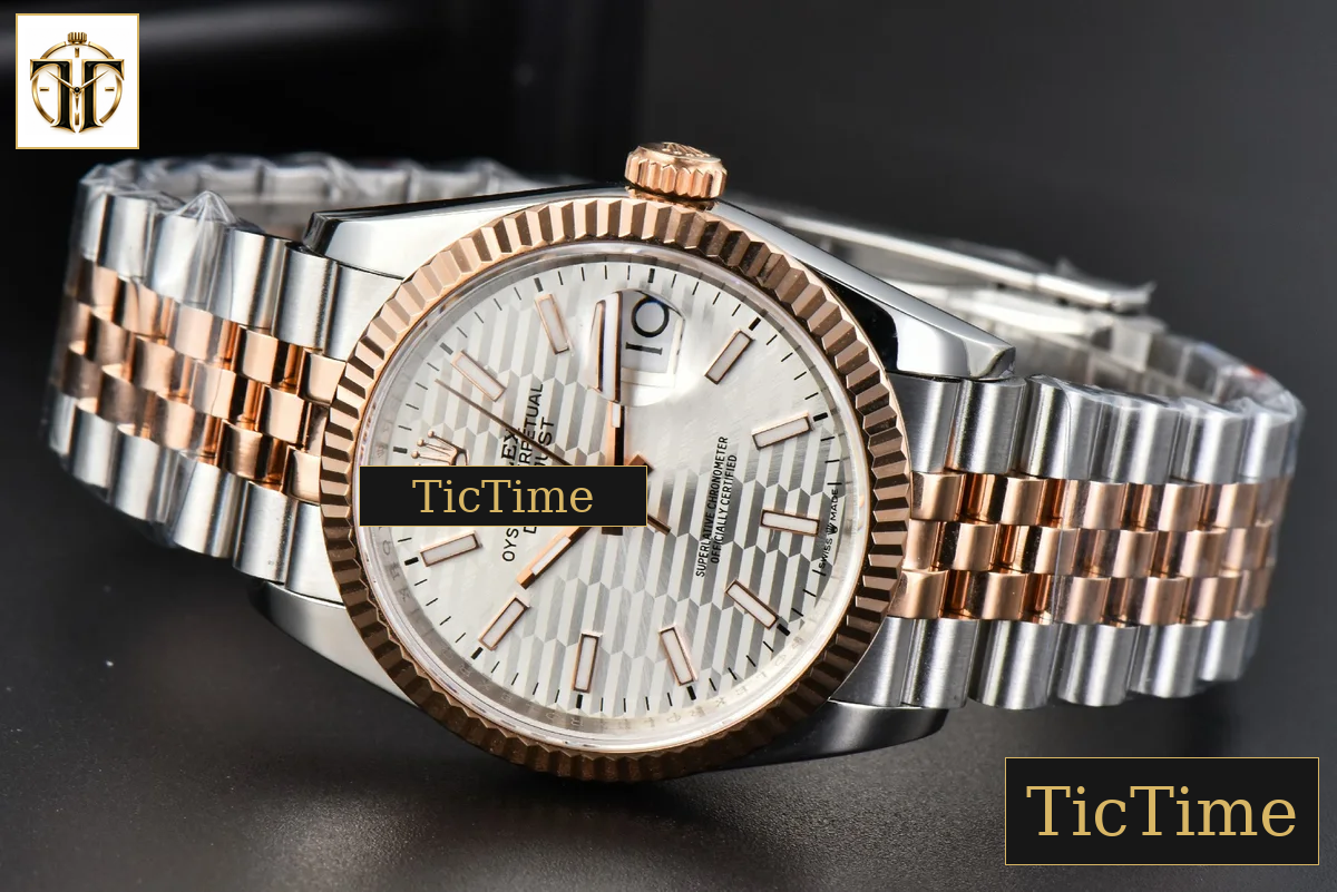 DateJust 36mm BPF RG/SS Fluted Bezel Silver Motif Dial Jubilee Bracelet A2824 — foto 14