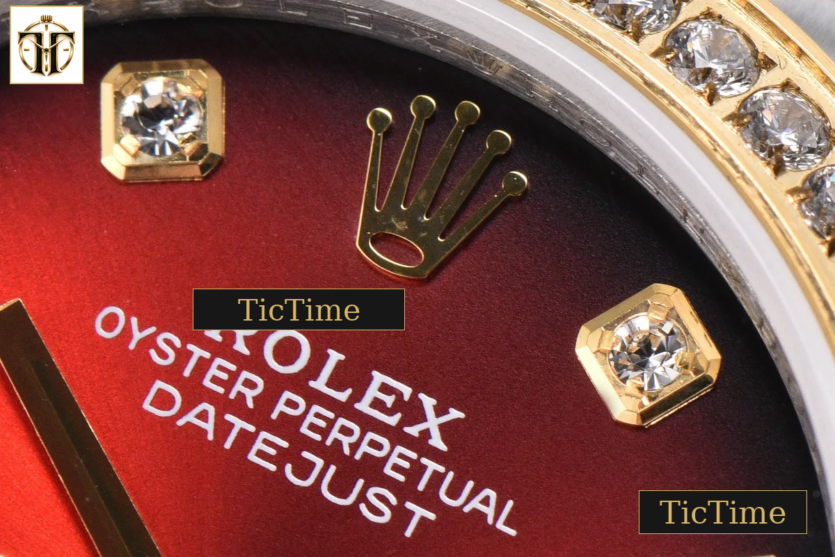 DateJust 904L 31mm GMF Diamond Bezel Red Dial Diamond Marker YG/SS Jubilee Bracelet A2824 — foto 6